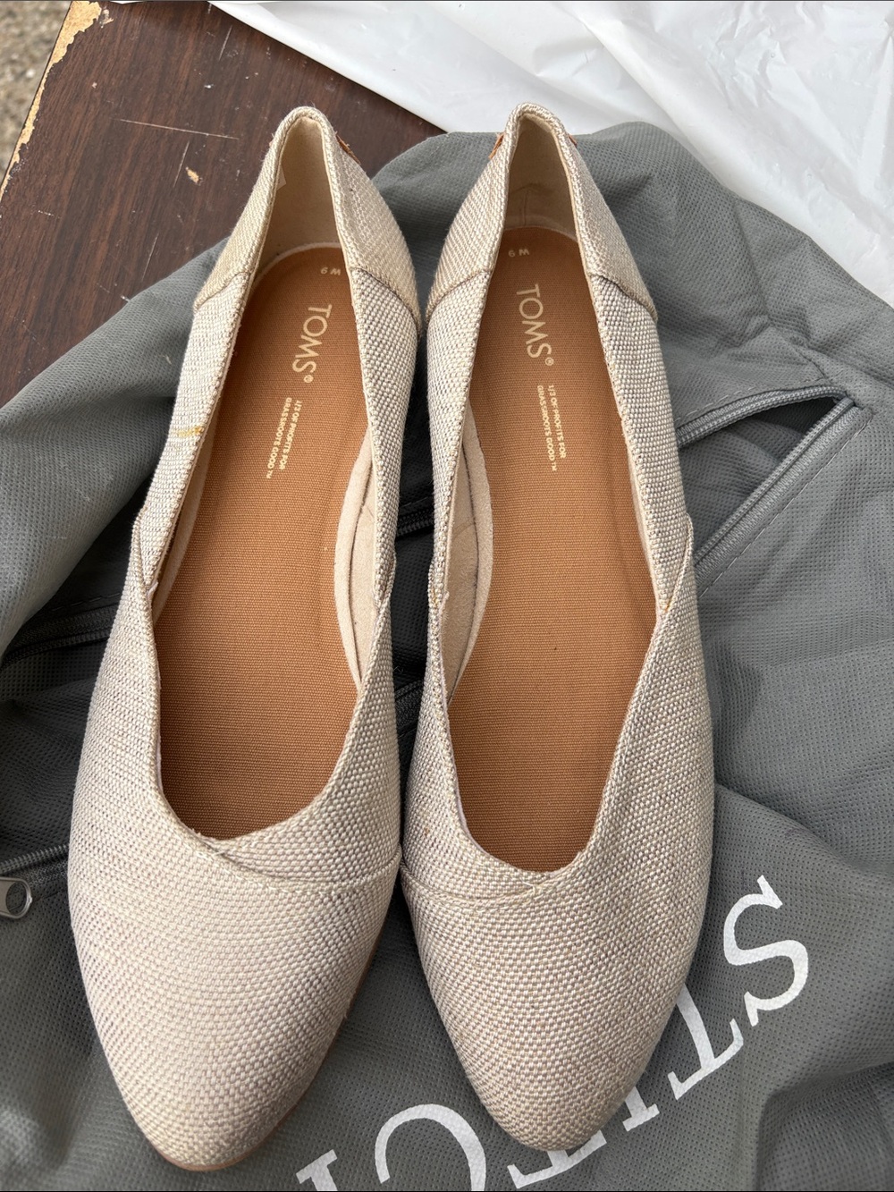 TOMS Women's Pointed Canvas Flats in Light Beige